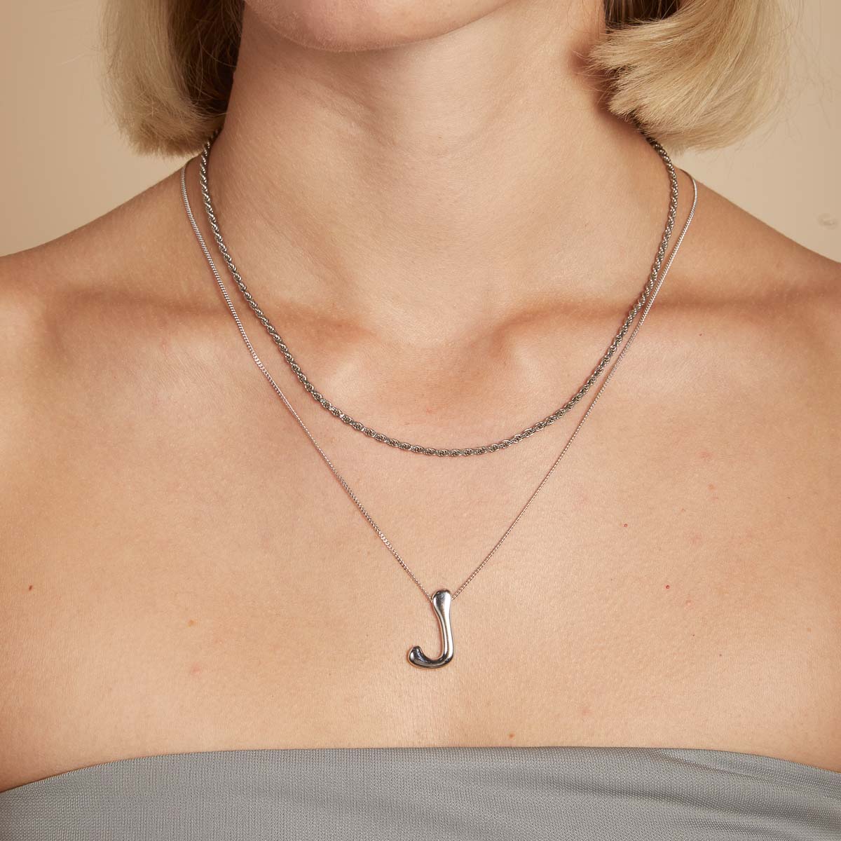 J Initial Bold Pendant Necklace in Silver
