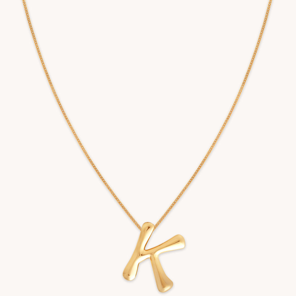 18k Gold Plated Jewellery - K Initial Bold Pendant Necklace in Gold - Pendant Necklace - Astrid & Miyu