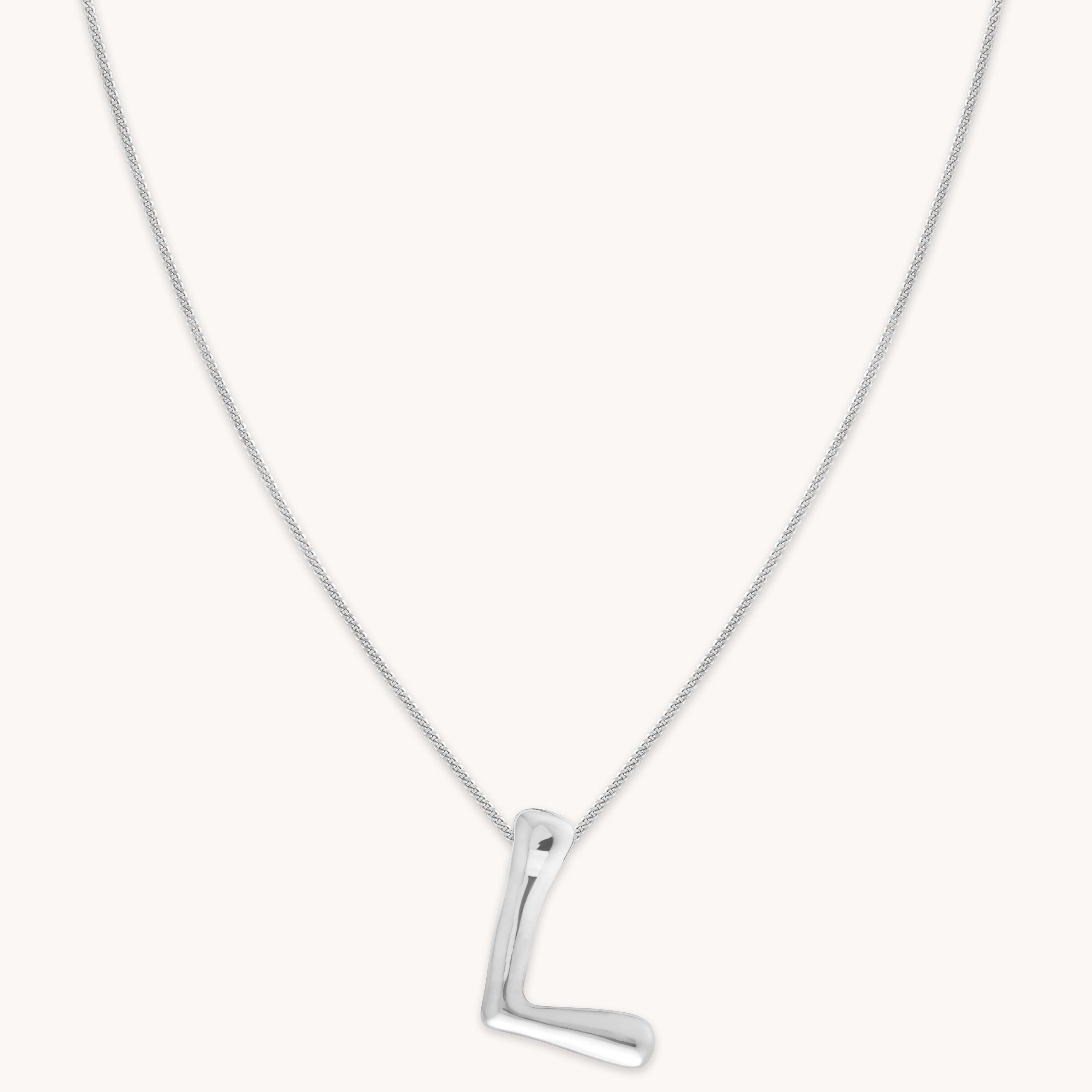 L Initial Bold Pendant Necklace in Silver