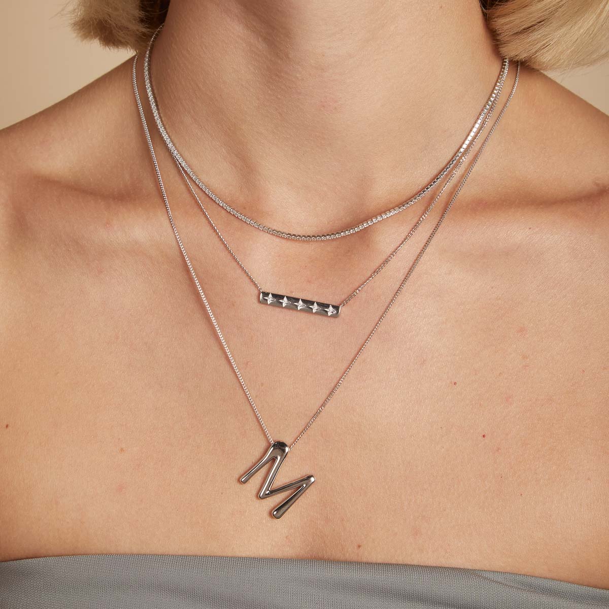M Initial Bold Pendant Necklace in Silver