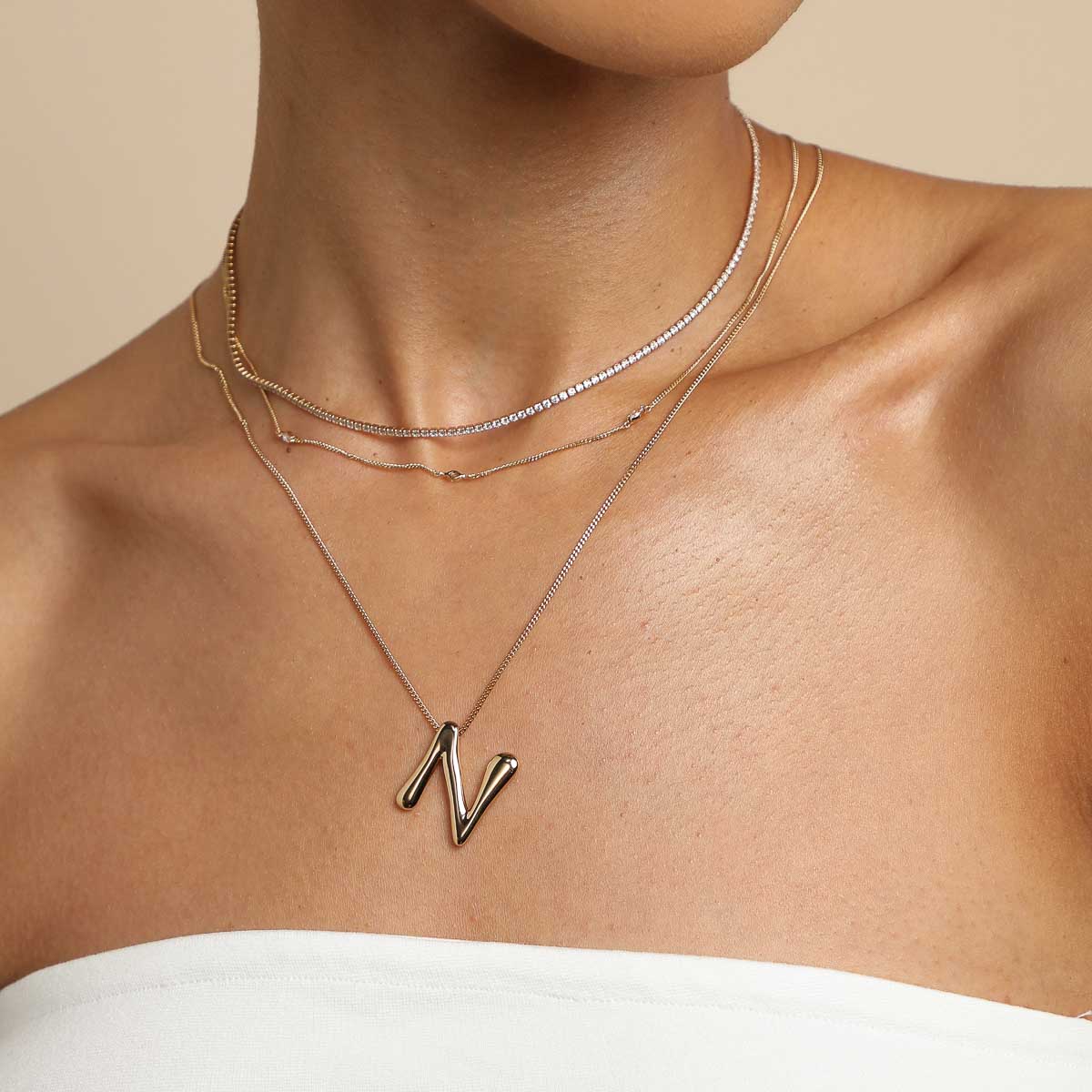 18k Gold Plated Jewellery - N Initial Bold Pendant Necklace in Gold - Pendant Necklace - Astrid & Miyu