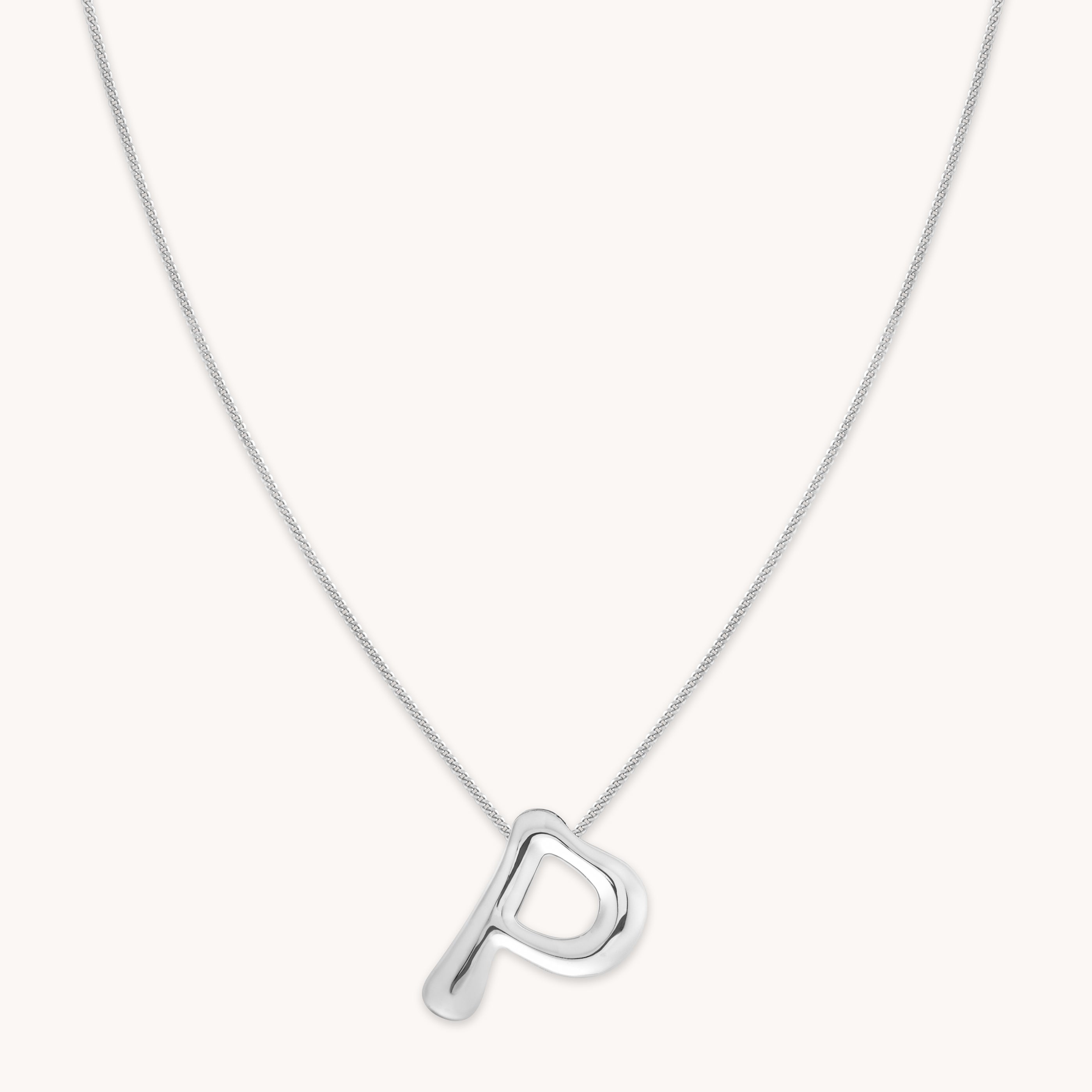 P Initial Bold Pendant Necklace in Silver