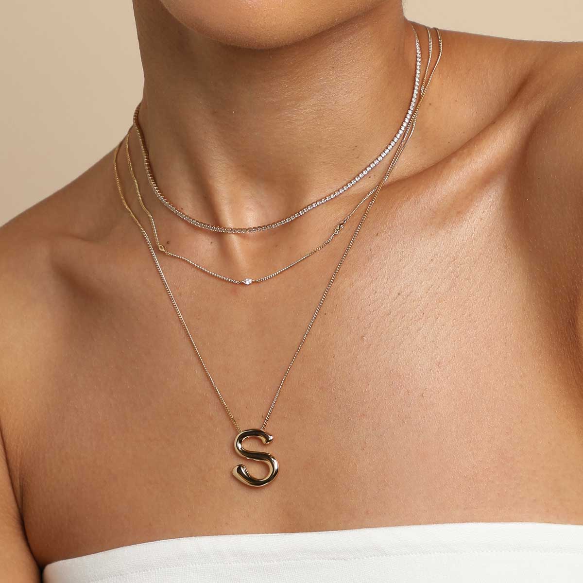 S Initial Bold Pendant Necklace in Gold