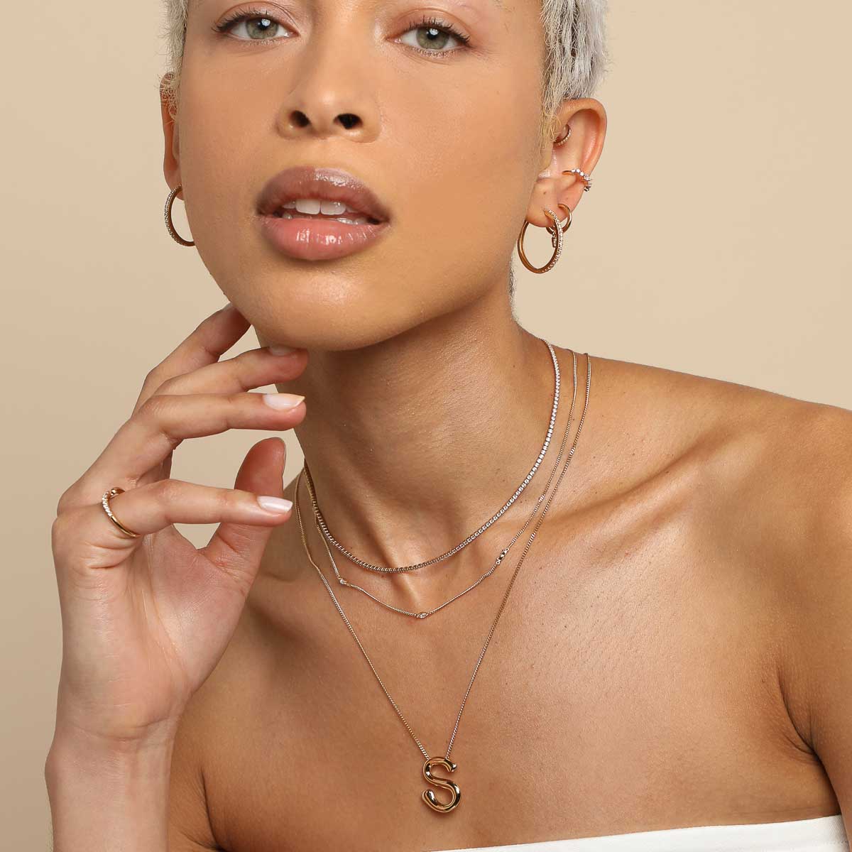 S Initial Bold Pendant Necklace in Gold