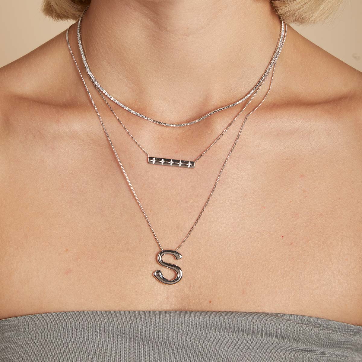 S Initial Bold Pendant Necklace in Silver