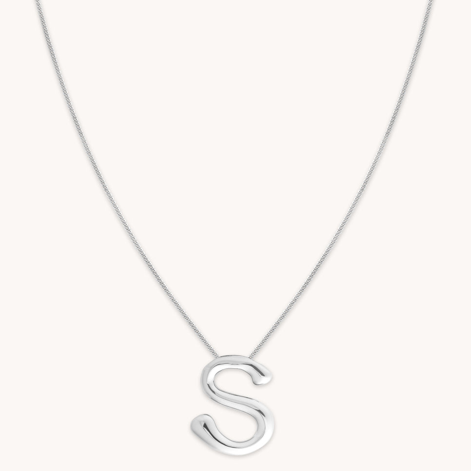 Necklaces & Bracelets - S Initial Bold Pendant Necklace in Silver - Pendant Necklace - Astrid & Miyu