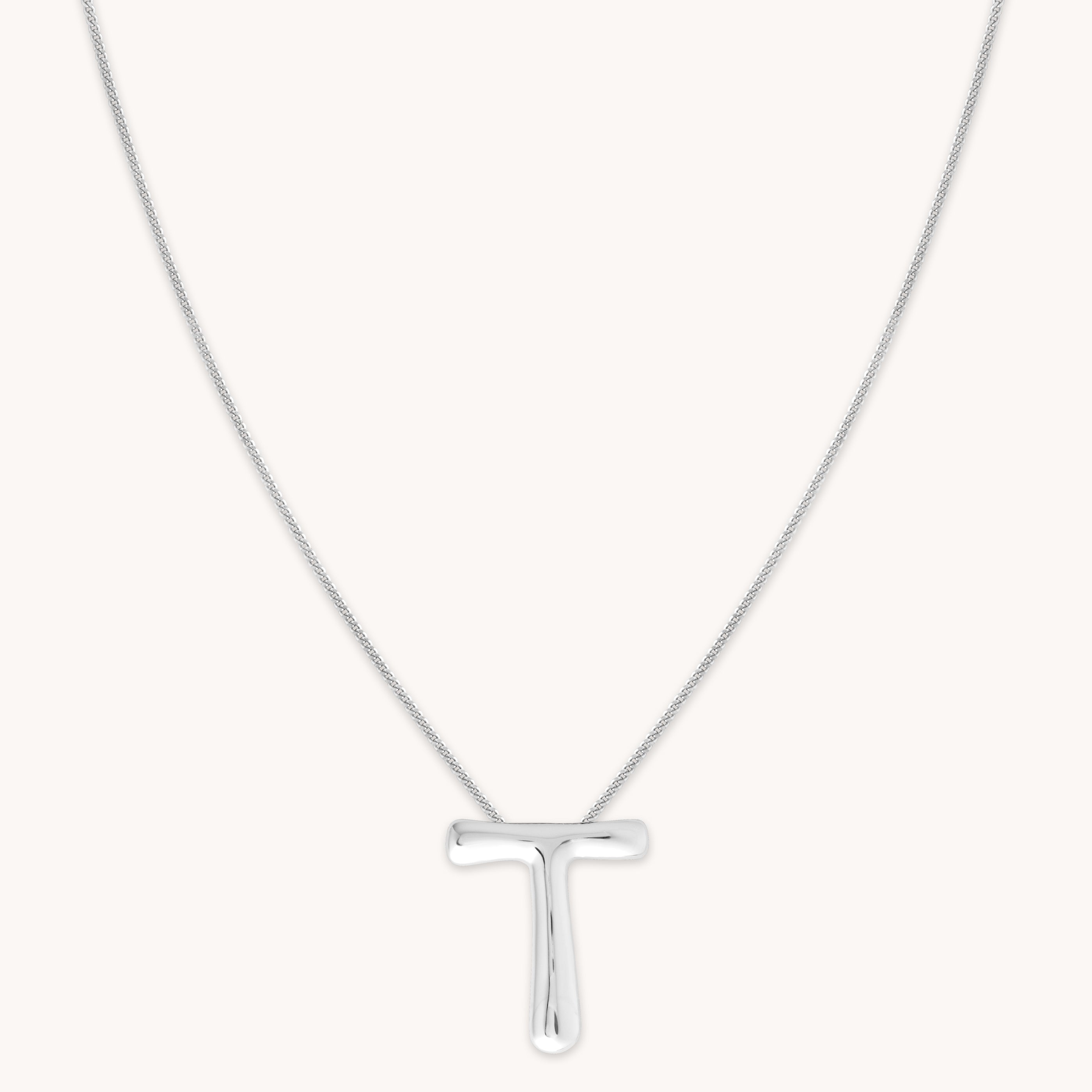 T Initial Bold Pendant Necklace in Silver