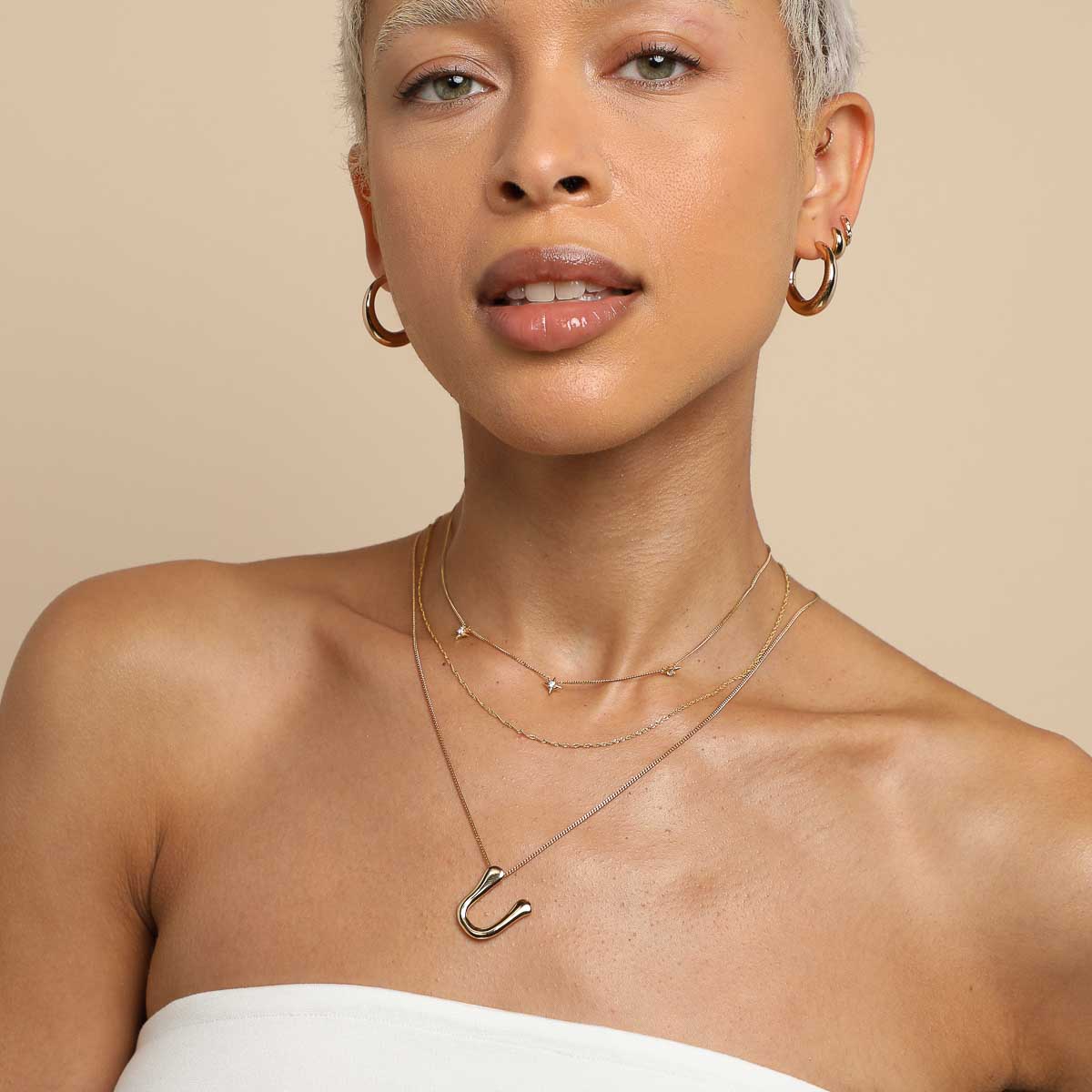 U Initial Bold Pendant Necklace in Gold