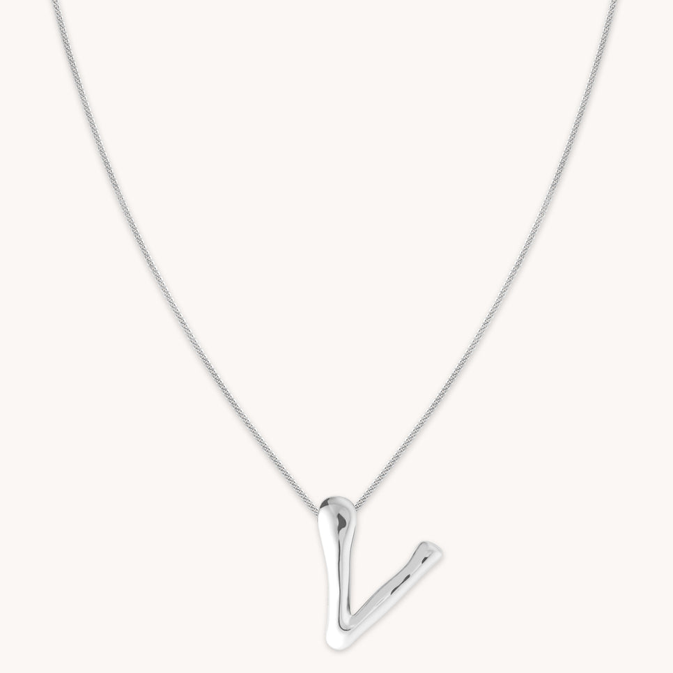 Necklaces & Bracelets - V Initial Bold Pendant Necklace in Silver - Pendant Necklace - Astrid & Miyu