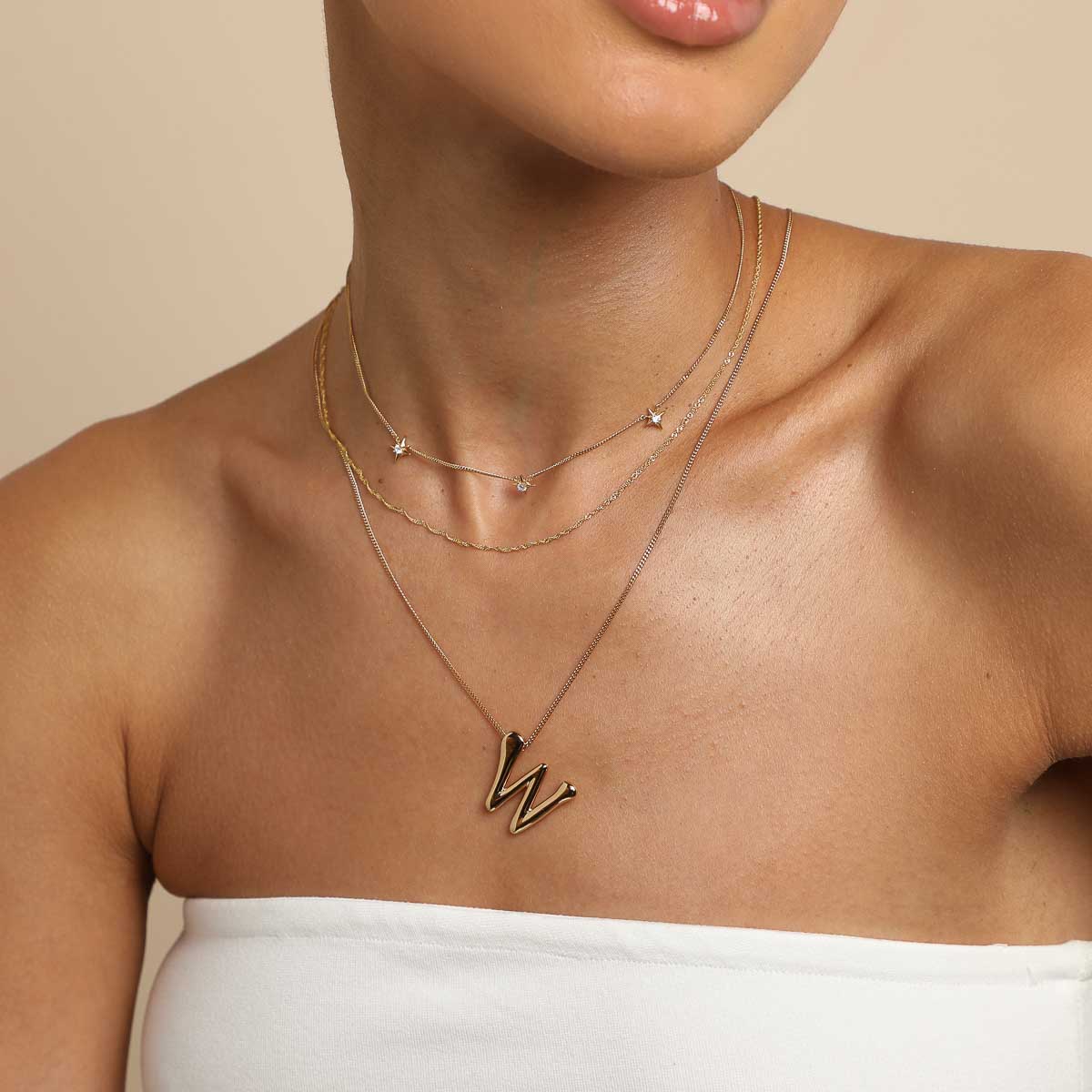 W Initial Bold Pendant Necklace in Gold
