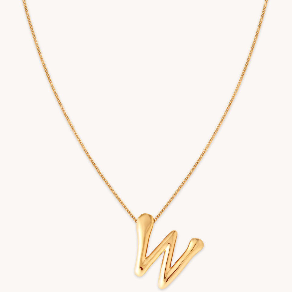 18k Gold Plated Jewellery - W Initial Bold Pendant Necklace in Gold - Pendant Necklace - Astrid & Miyu
