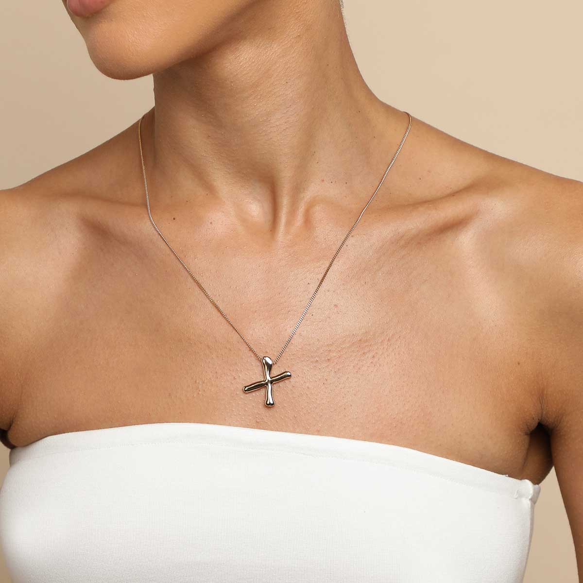 X Initial Bold Pendant Necklace in Gold