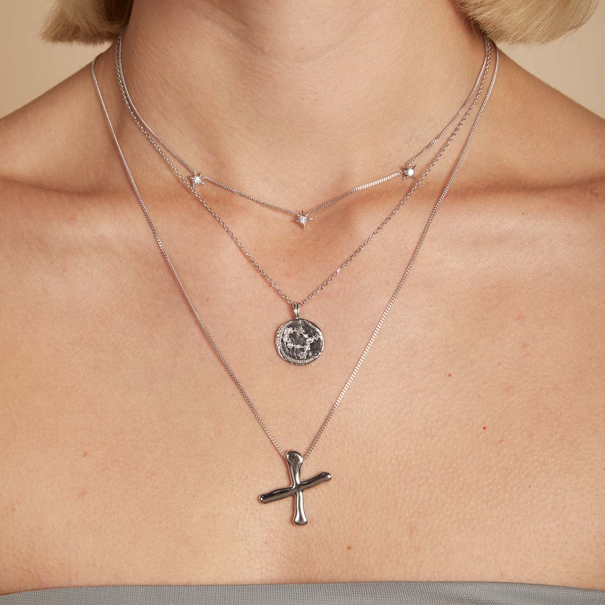 X Initial Bold Pendant Necklace in Silver