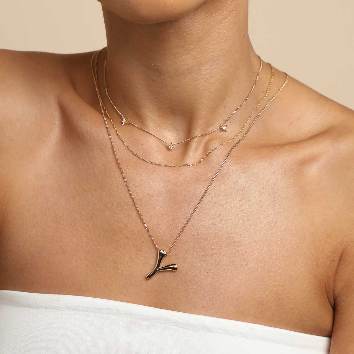 Y Initial Bold Pendant Necklace in Gold