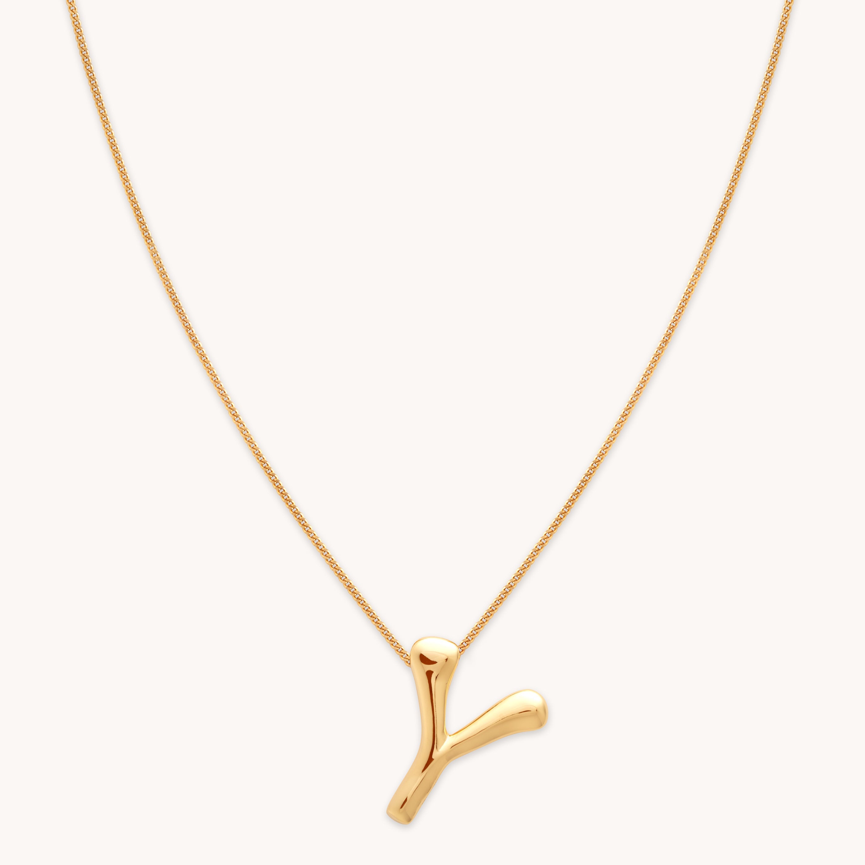 18k Gold Plated Jewellery - Y Initial Bold Pendant Necklace in Gold - Pendant Necklace - Astrid & Miyu
