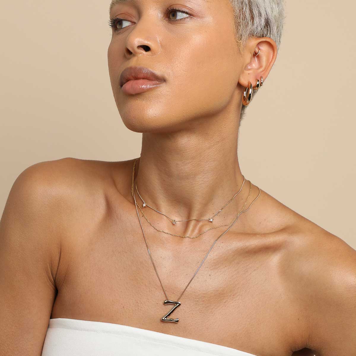 Z Initial Bold Pendant Necklace in Gold