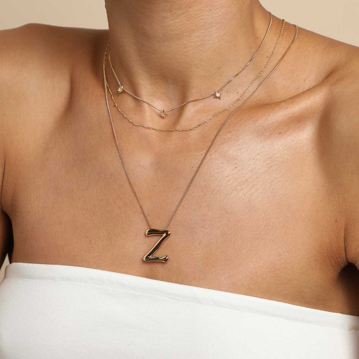 18k Gold Plated Jewellery - Z Initial Bold Pendant Necklace in Gold - Pendant Necklace - Astrid & Miyu