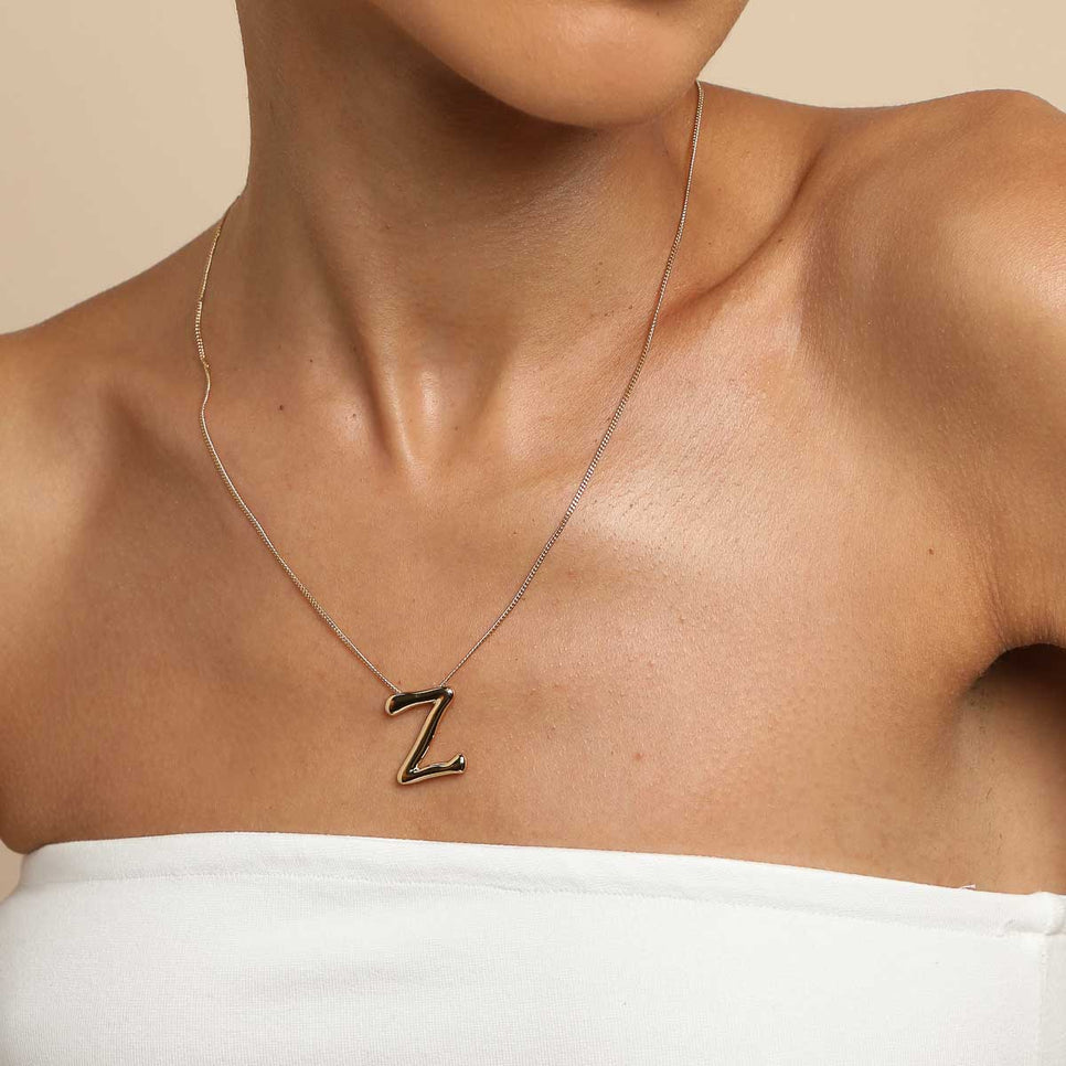 18k Gold Plated Jewellery - Z Initial Bold Pendant Necklace in Gold - Pendant Necklace - Astrid & Miyu