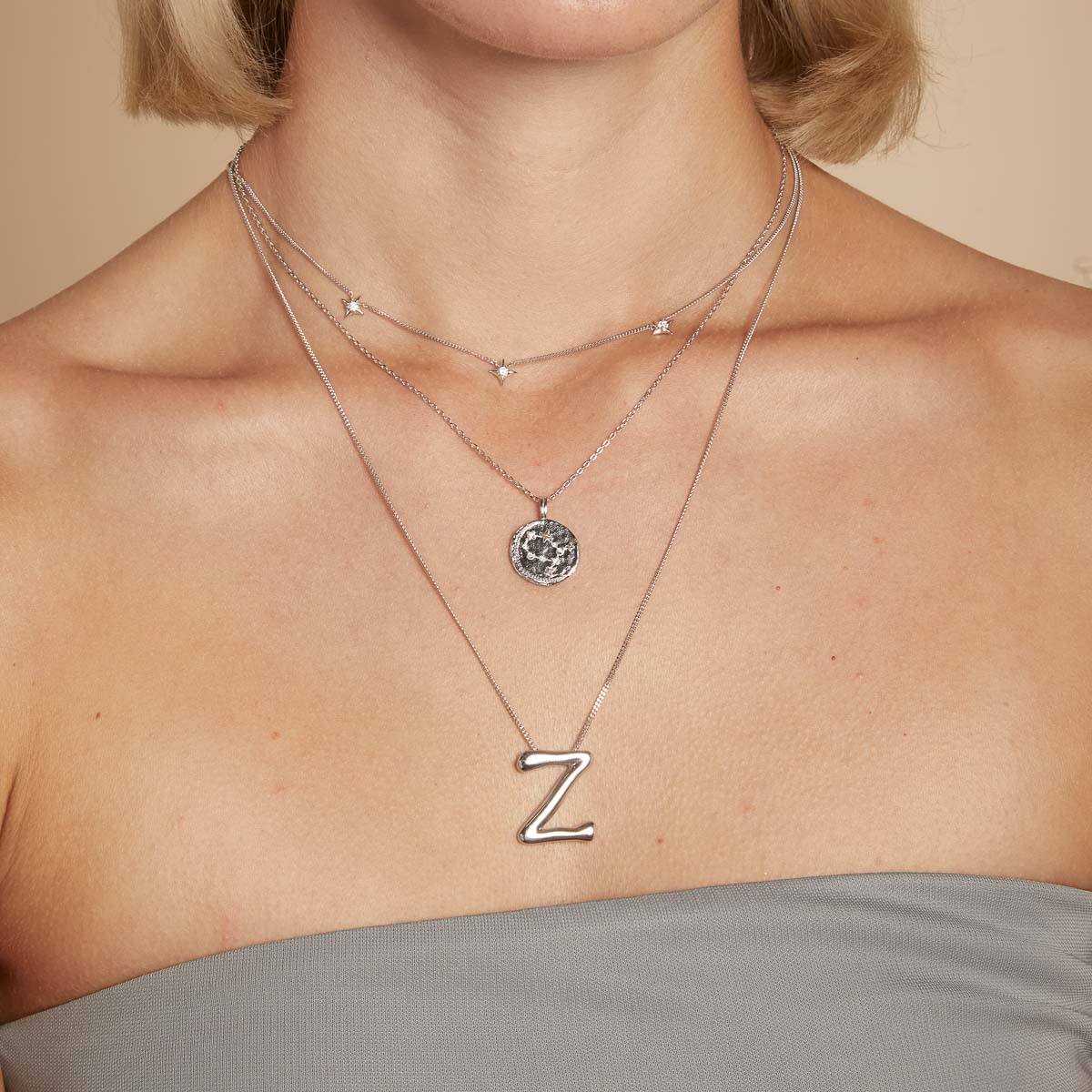 Z Initial Bold Pendant Necklace in Silver