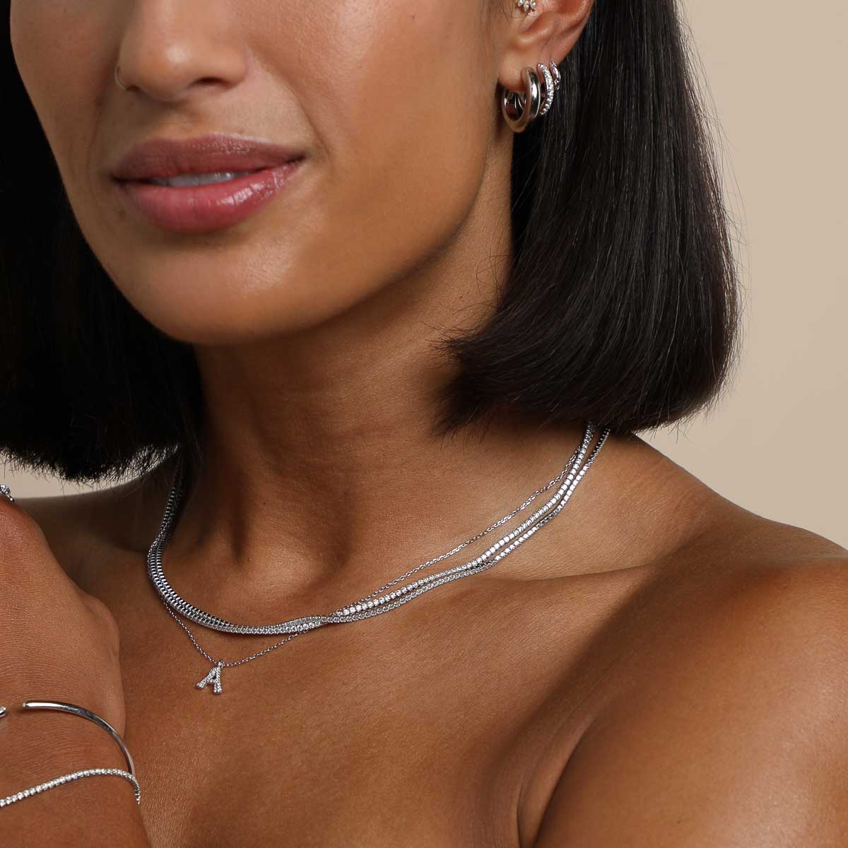 A Initial Pavé Pendant Necklace in Silver