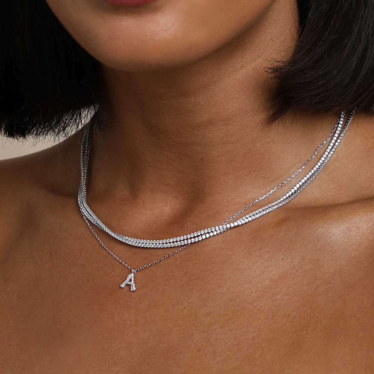 A Initial Pavé Pendant Necklace in Silver