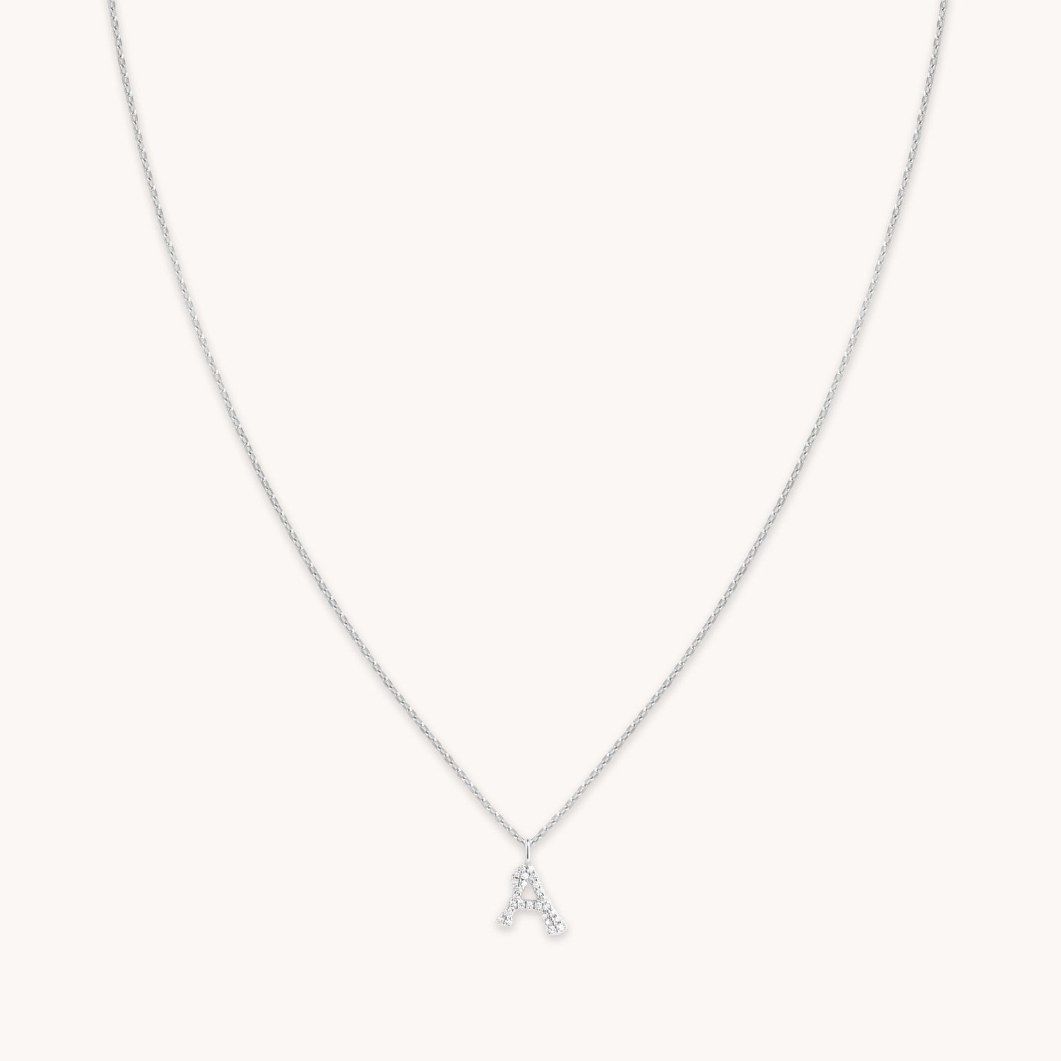 Gemstone Necklaces - A Initial Pavé Pendant Necklace in Silver - Pendant Necklace - Astrid & Miyu