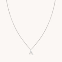Gemstone Necklaces - A Initial Pavé Pendant Necklace in Silver - Pendant Necklace - Astrid & Miyu