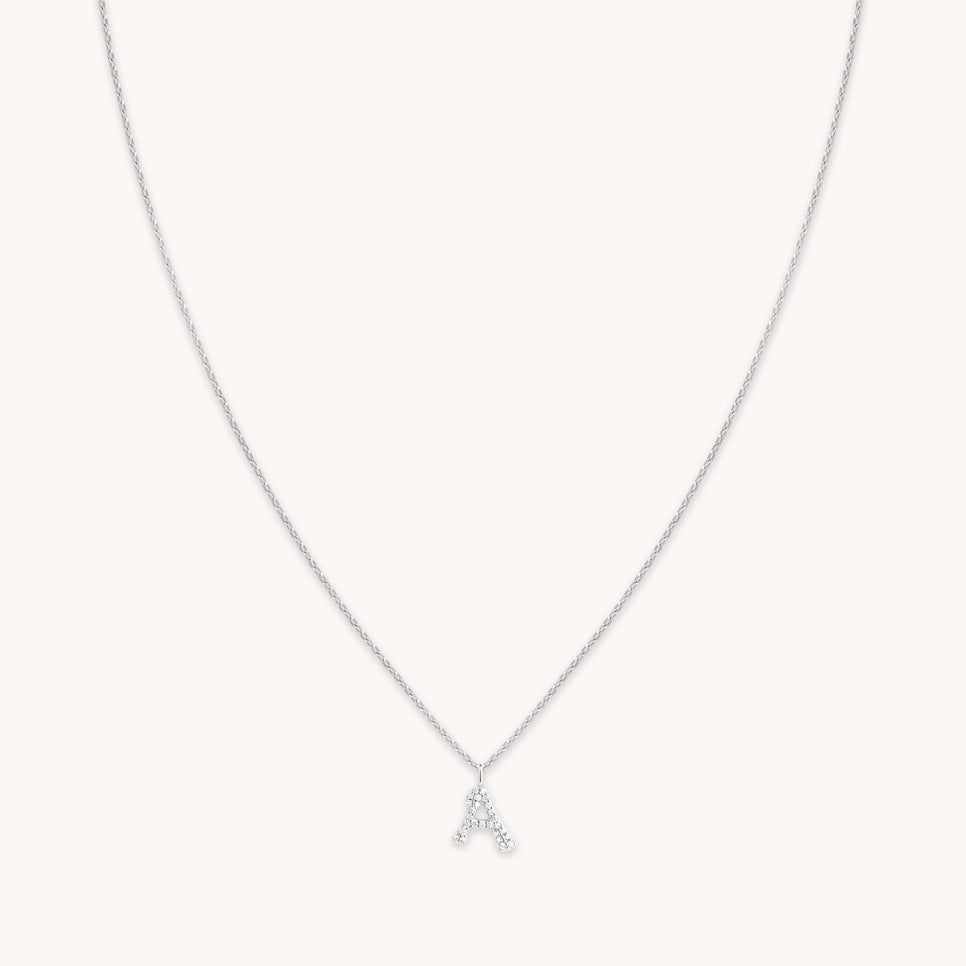 Gemstone Necklaces - A Initial Pavé Pendant Necklace in Silver - Pendant Necklace - Astrid & Miyu