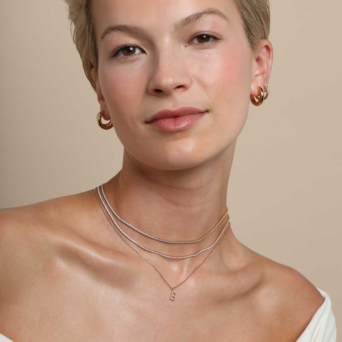 B Initial Pavé Pendant Necklace in Gold