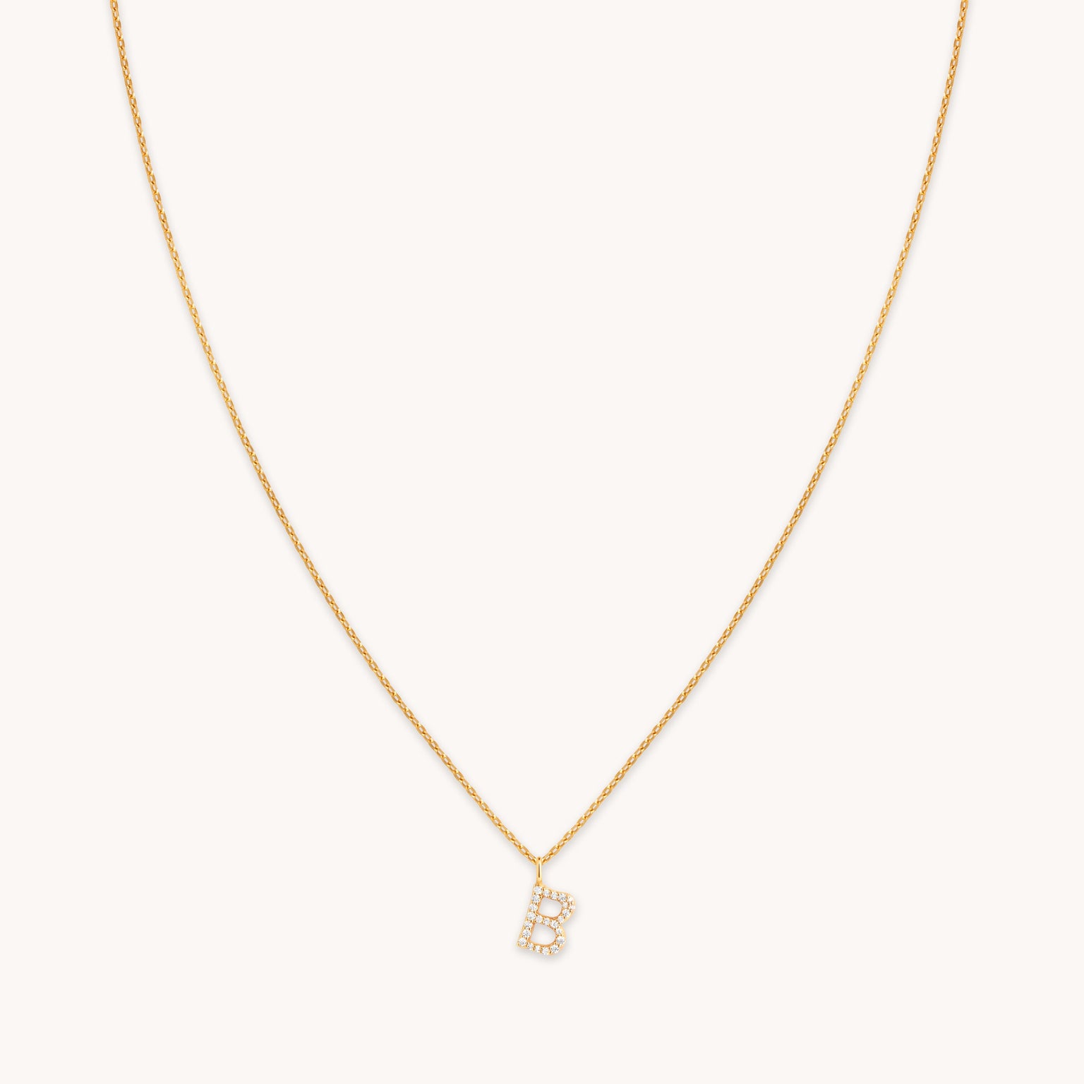 B Initial Pavé Pendant Necklace in Gold