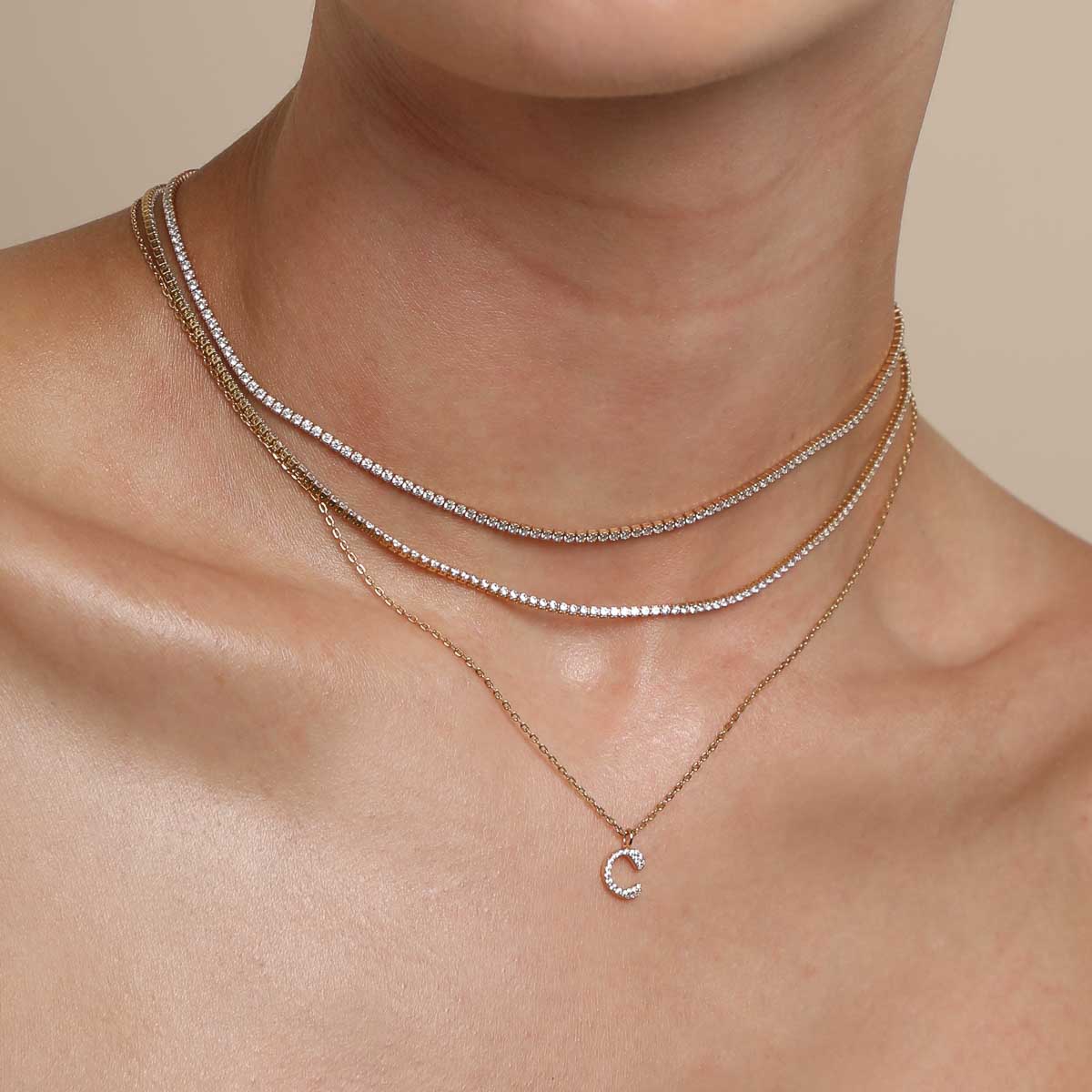 18k Gold Plated Jewellery - C Initial Pavé Pendant Necklace in Gold - Pendant Necklace - Astrid & Miyu