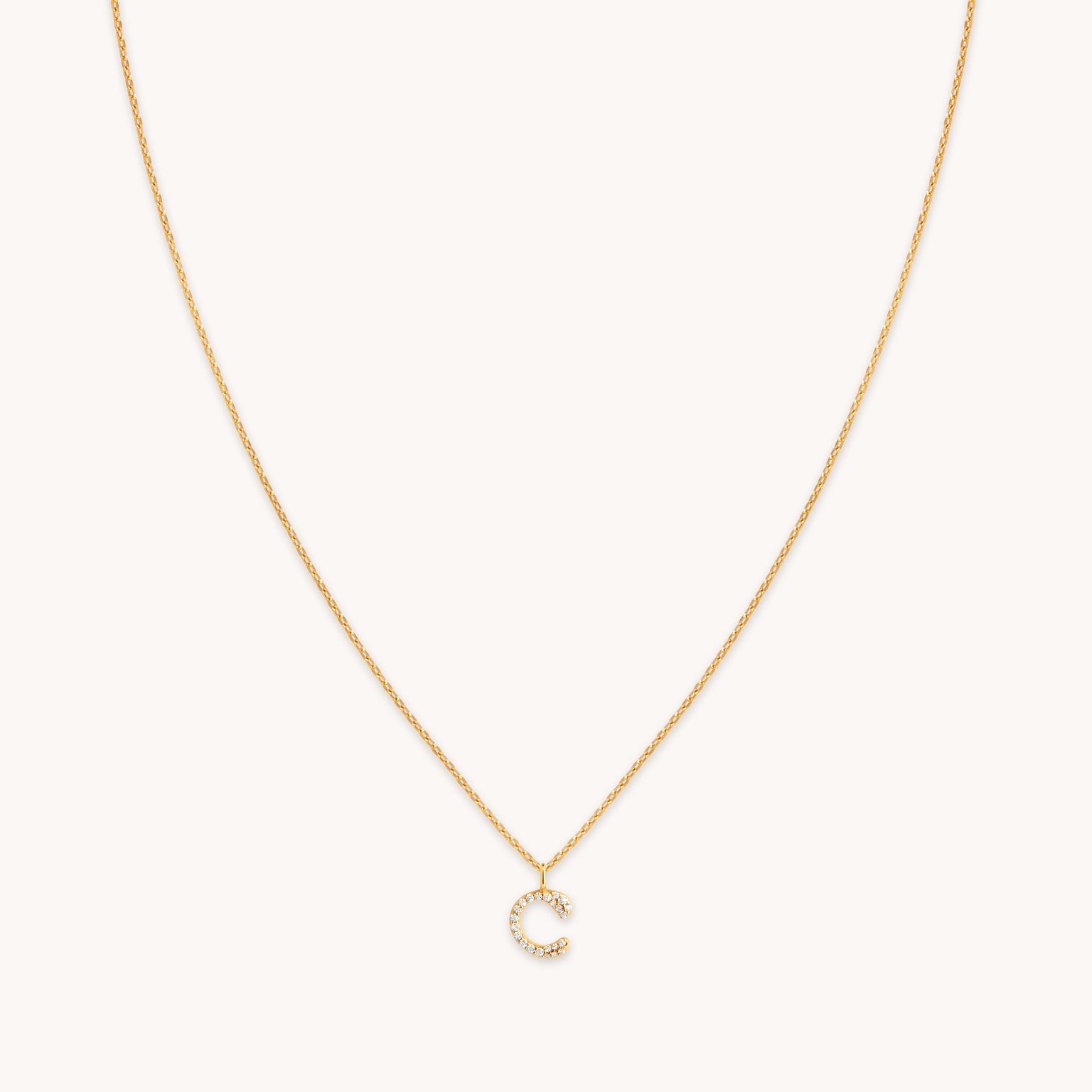 C Initial Pavé Pendant Necklace in Gold