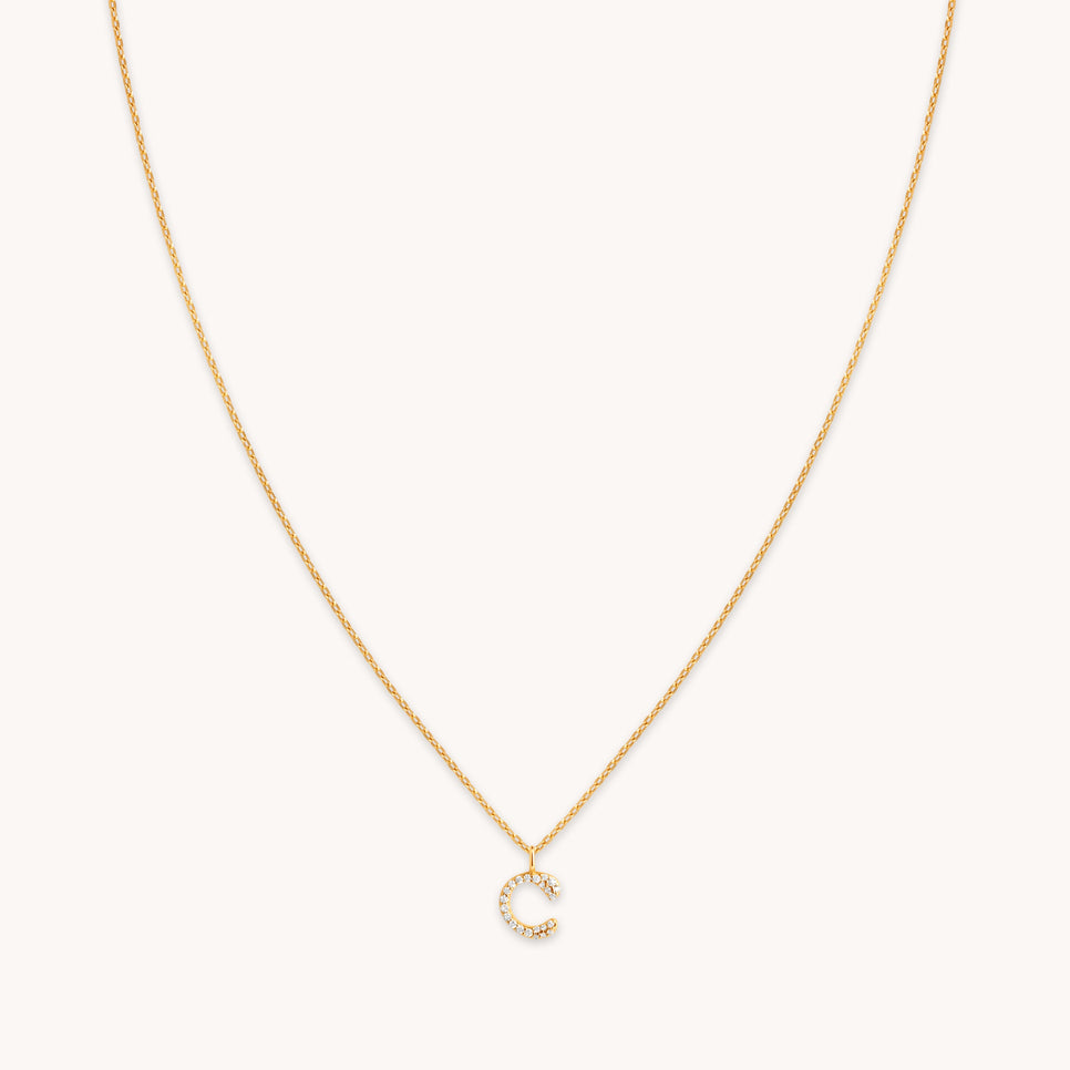 C Initial Pavé Pendant Necklace in Gold