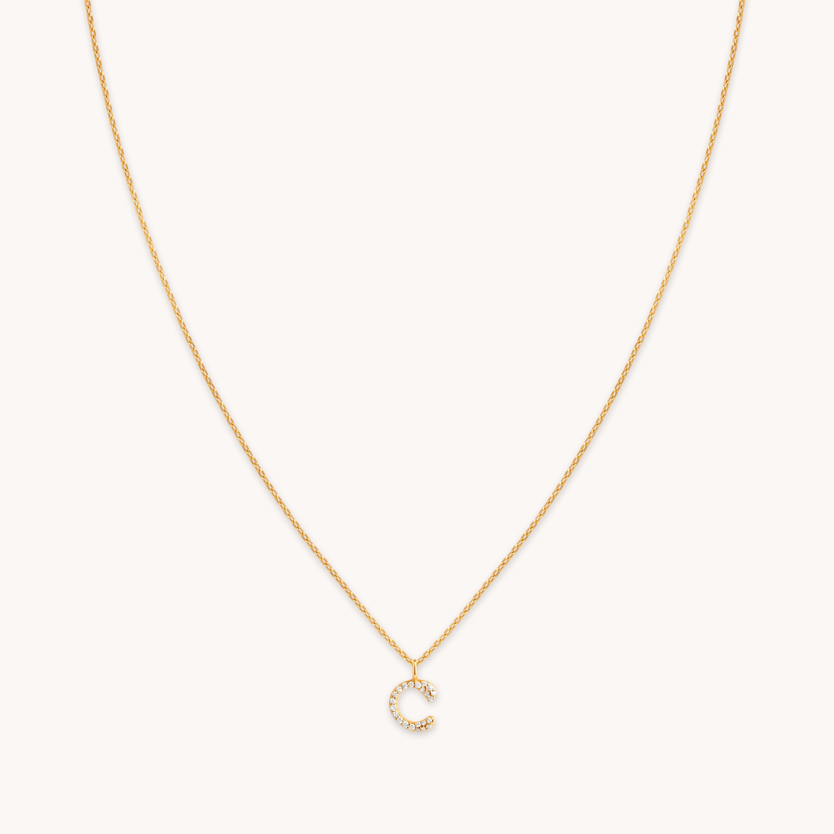 18k Gold Plated Jewellery - C Initial Pavé Pendant Necklace in Gold - Pendant Necklace - Astrid & Miyu