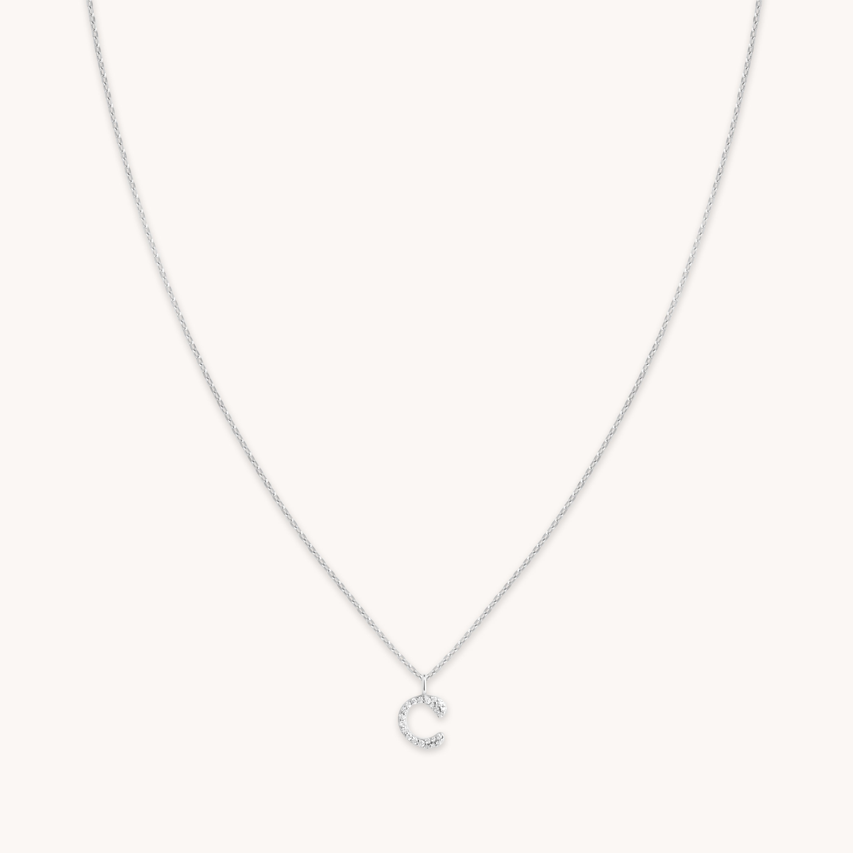 Gemstone Necklaces - C Initial Pavé Pendant Necklace in Silver - Pendant Necklace - Astrid & Miyu