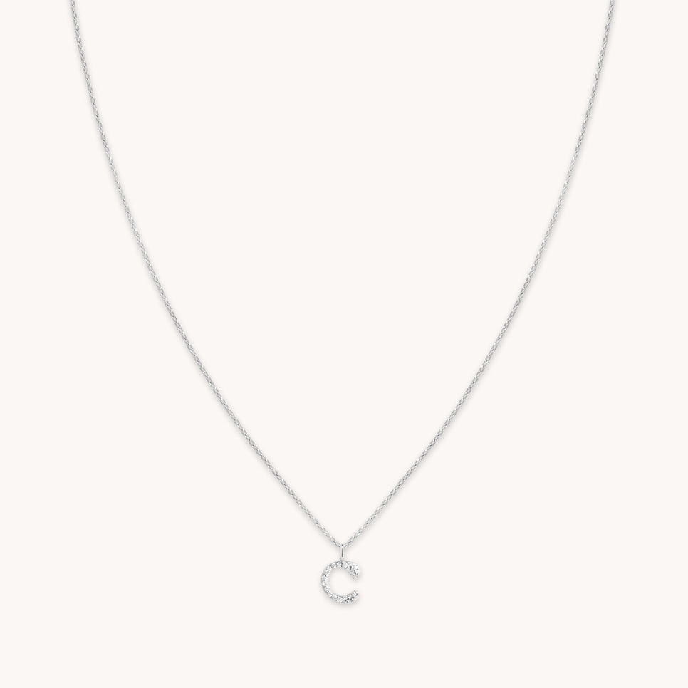 Gemstone Necklaces - C Initial Pavé Pendant Necklace in Silver - Pendant Necklace - Astrid & Miyu