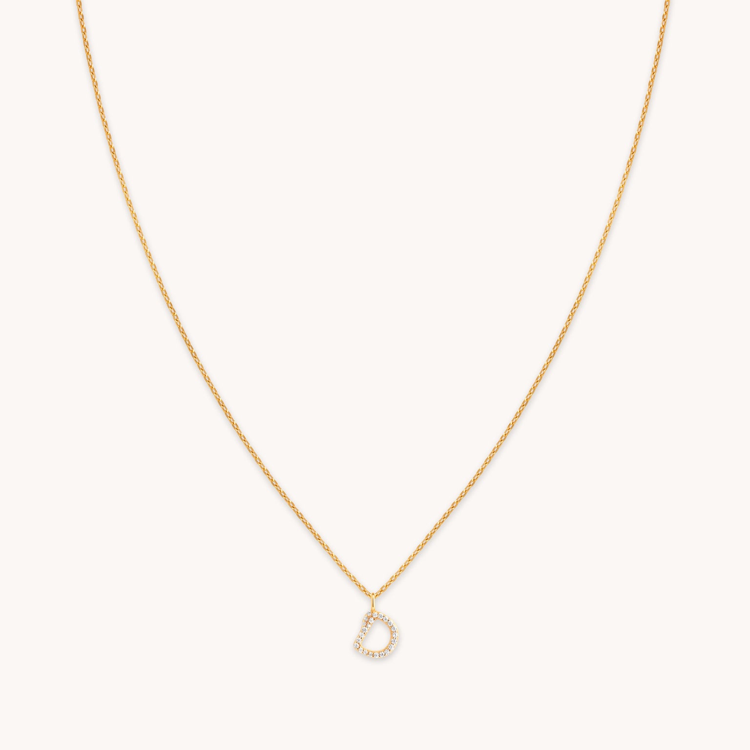 D Initial Pavé Pendant Necklace in Gold