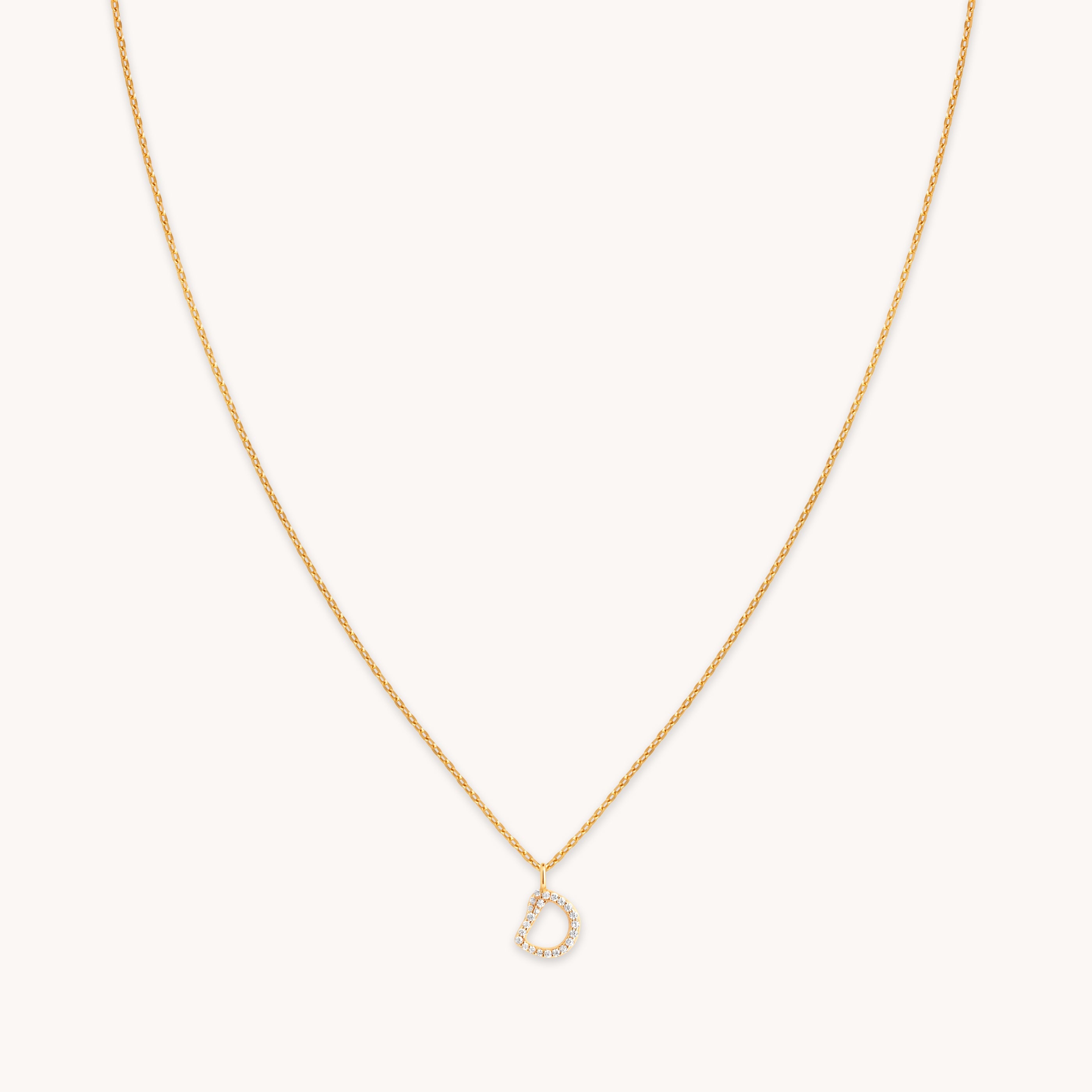 D Initial Pavé Pendant Necklace in Gold