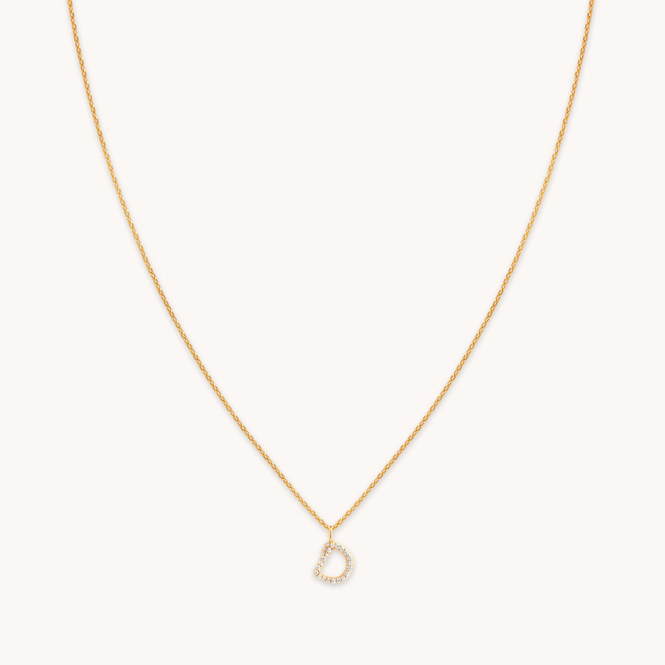 18k Gold Plated Jewellery - D Initial Pavé Pendant Necklace in Gold - Pendant Necklace - Astrid & Miyu