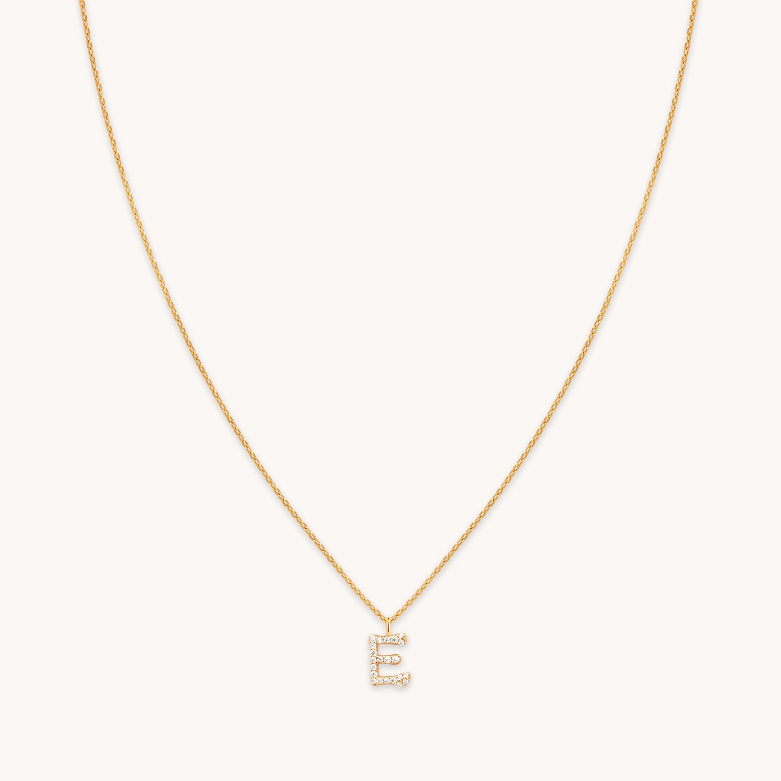 E Initial Pavé Pendant Necklace in Gold