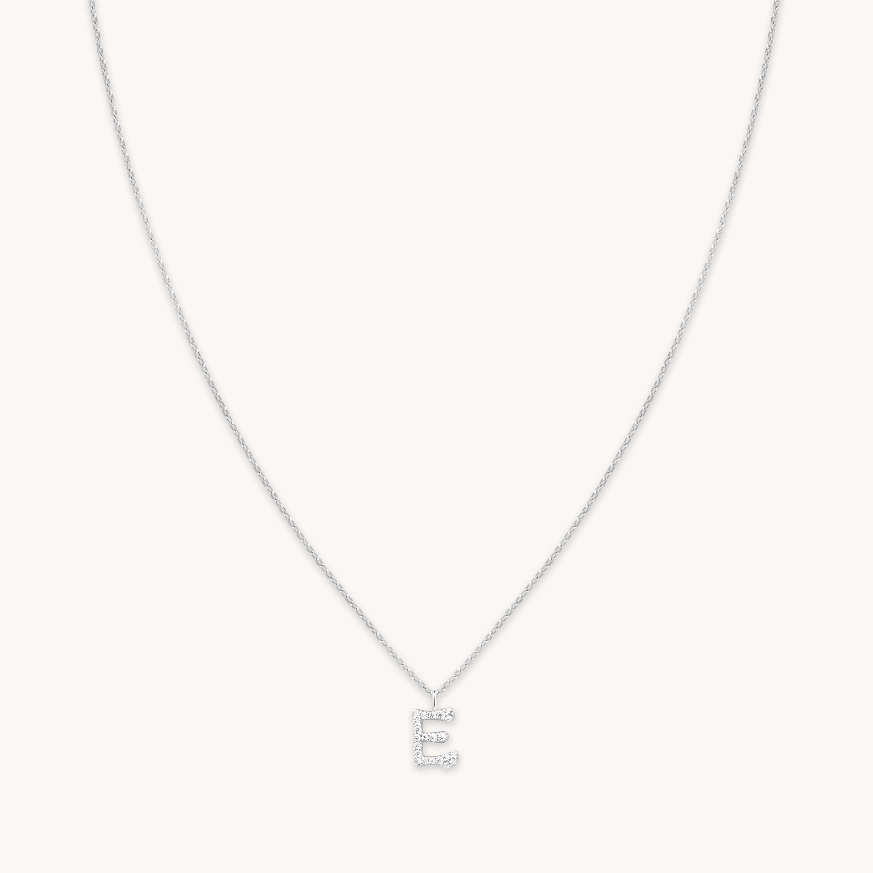 E Initial Pavé Pendant Necklace in Silver