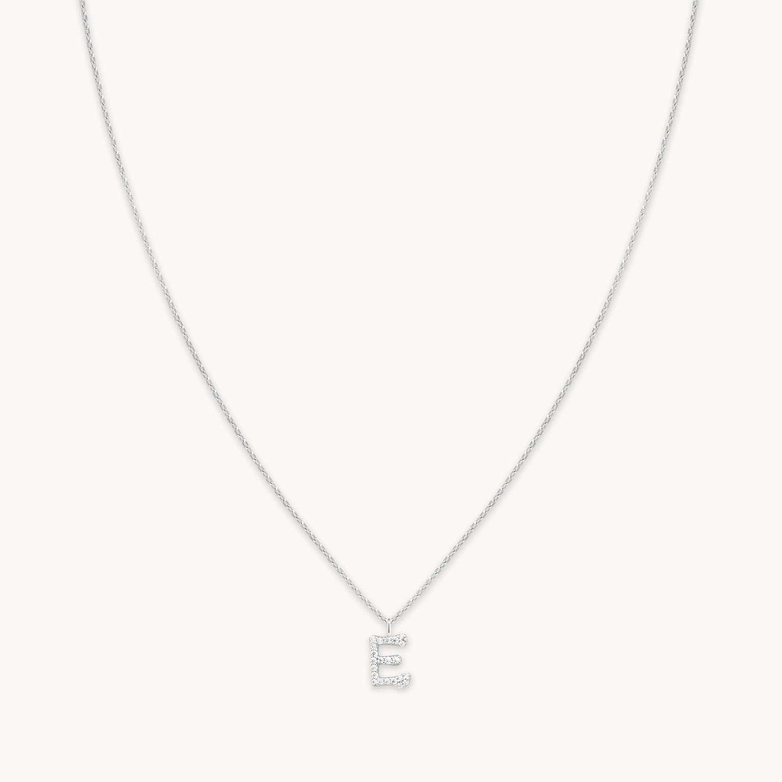 Gemstone Necklaces - E Initial Pavé Pendant Necklace in Silver - Pendant Necklace - Astrid & Miyu