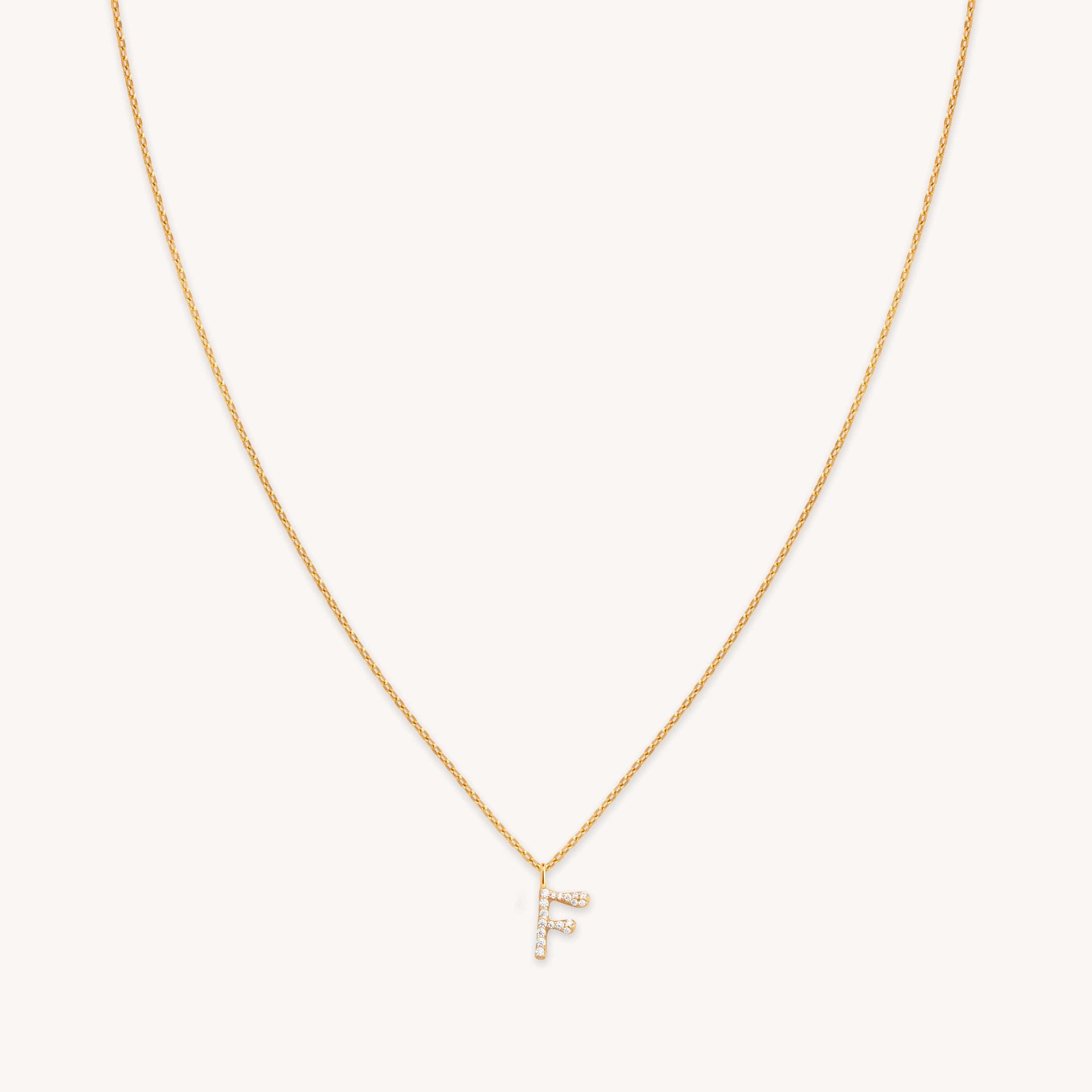 F Initial Pavé Pendant Necklace in Gold