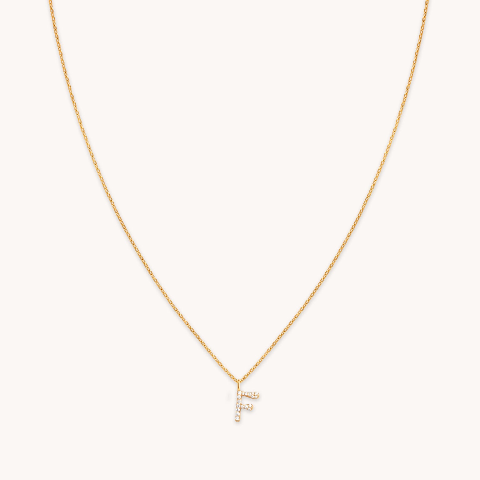 18k Gold Plated Jewellery - F Initial Pavé Pendant Necklace in Gold - Pendant Necklaces - Astrid & Miyu