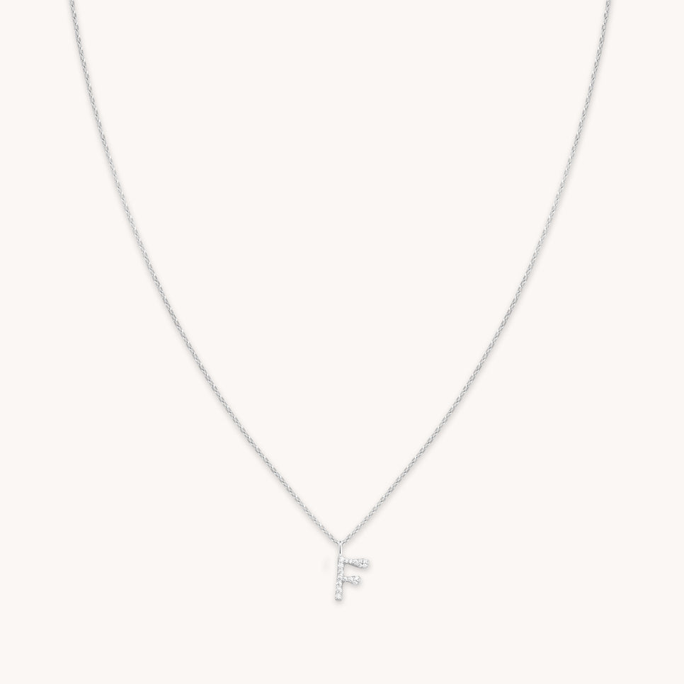 Gemstone Necklaces - F Initial Pavé Pendant Necklace in Silver - Pendant Necklace - Astrid & Miyu