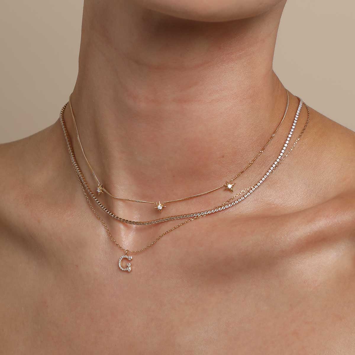 18k Gold Plated Jewellery - G Initial Pavé Pendant Necklace in Gold - Pendant Necklace - Astrid & Miyu