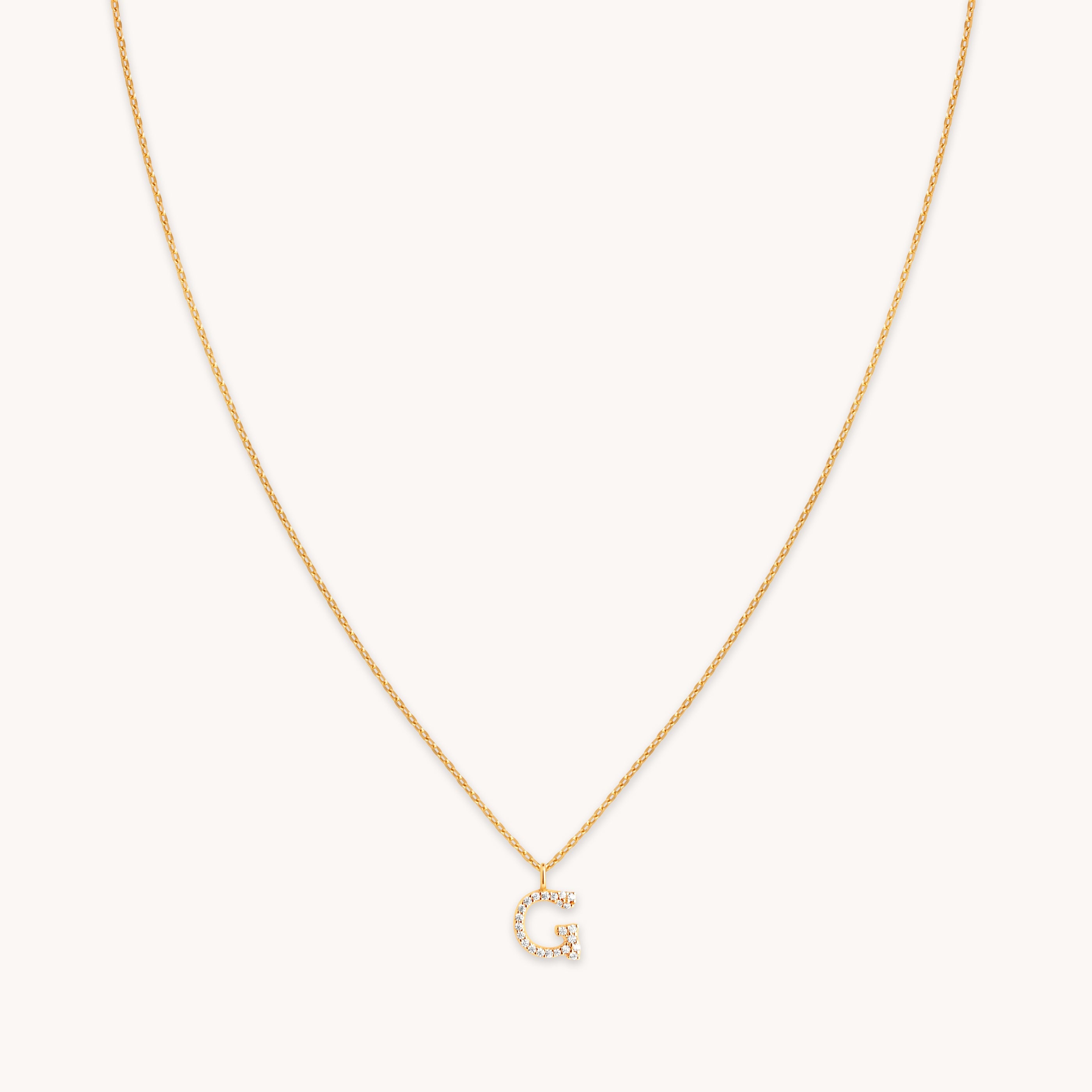 18k Gold Plated Jewellery - G Initial Pavé Pendant Necklace in Gold - Pendant Necklace - Astrid & Miyu