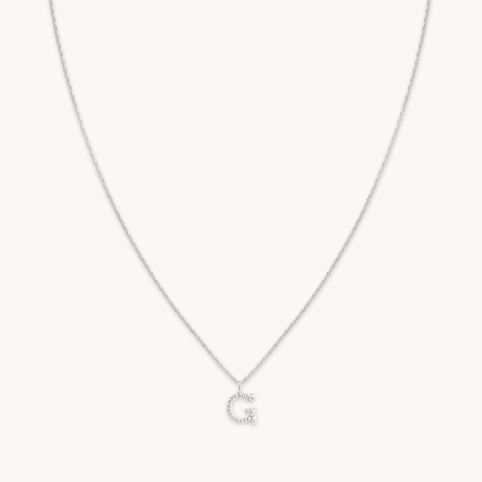 Gemstone Necklaces - G Initial Pavé Pendant Necklace in Silver - Pendant Necklace - Astrid & Miyu