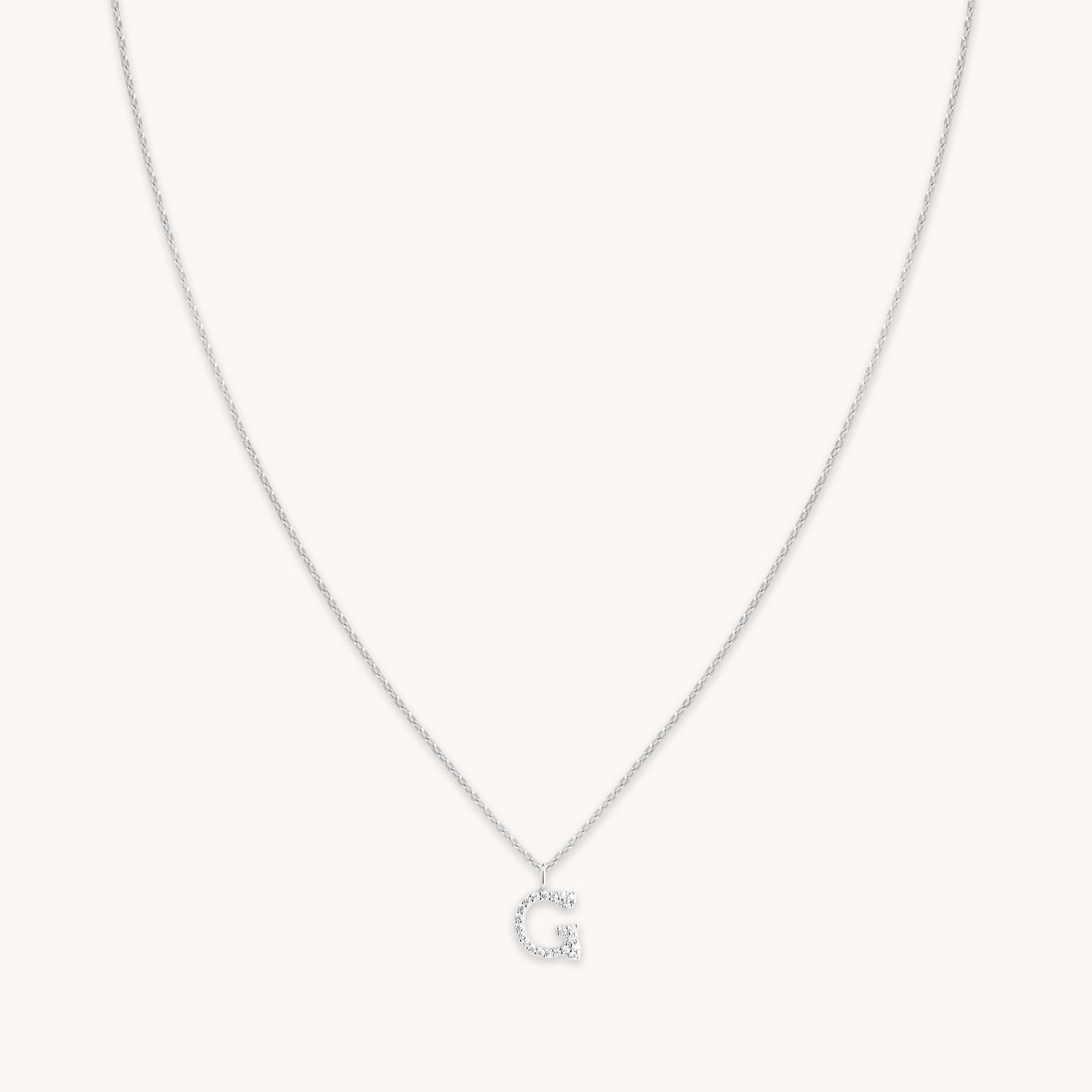 Gemstone Necklaces - G Initial Pavé Pendant Necklace in Silver - Pendant Necklace - Astrid & Miyu