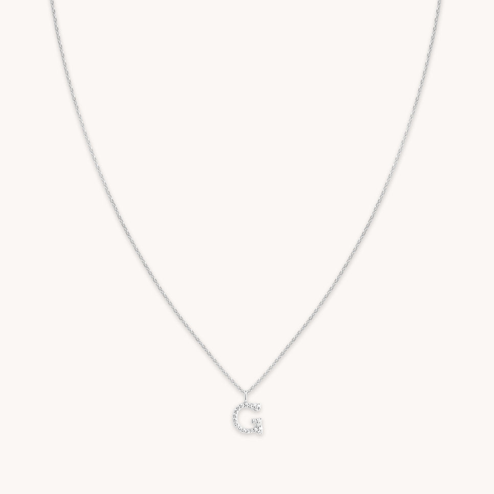 Gemstone Necklaces - G Initial Pavé Pendant Necklace in Silver - Pendant Necklace - Astrid & Miyu